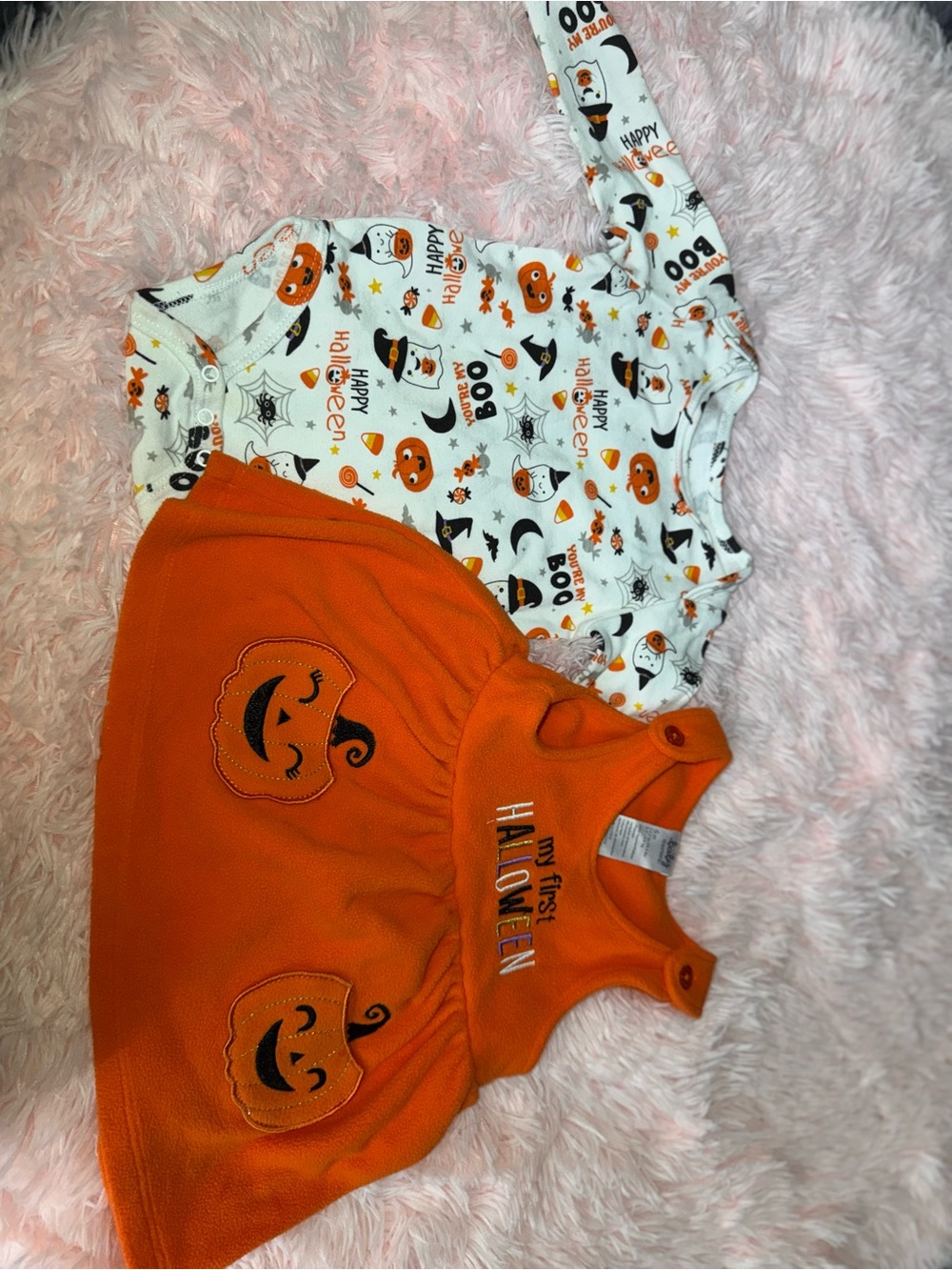 Baby Starters Orange and White Halloween Pumpkin Dress and Bodysuit Set